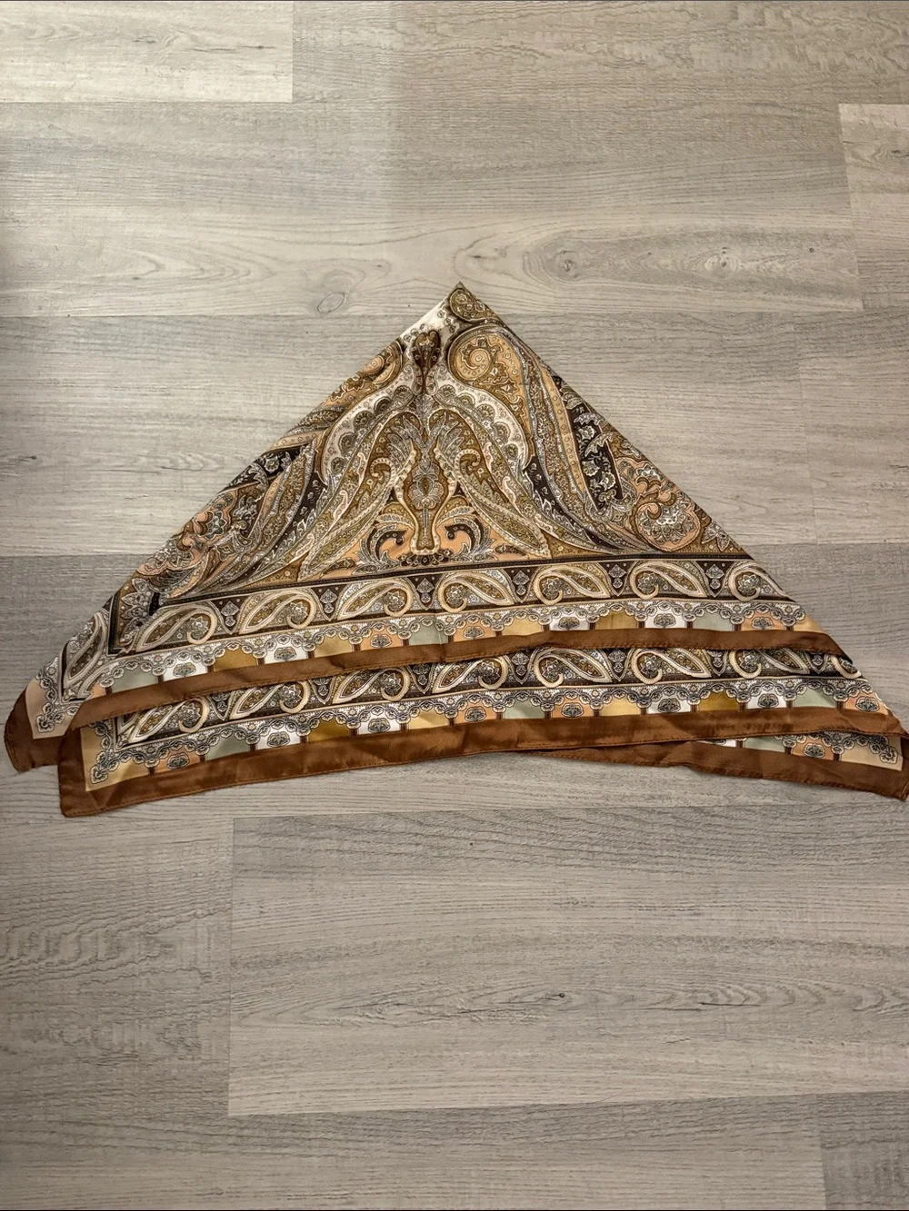 Silk Paisley Scarf in Brown and Cream